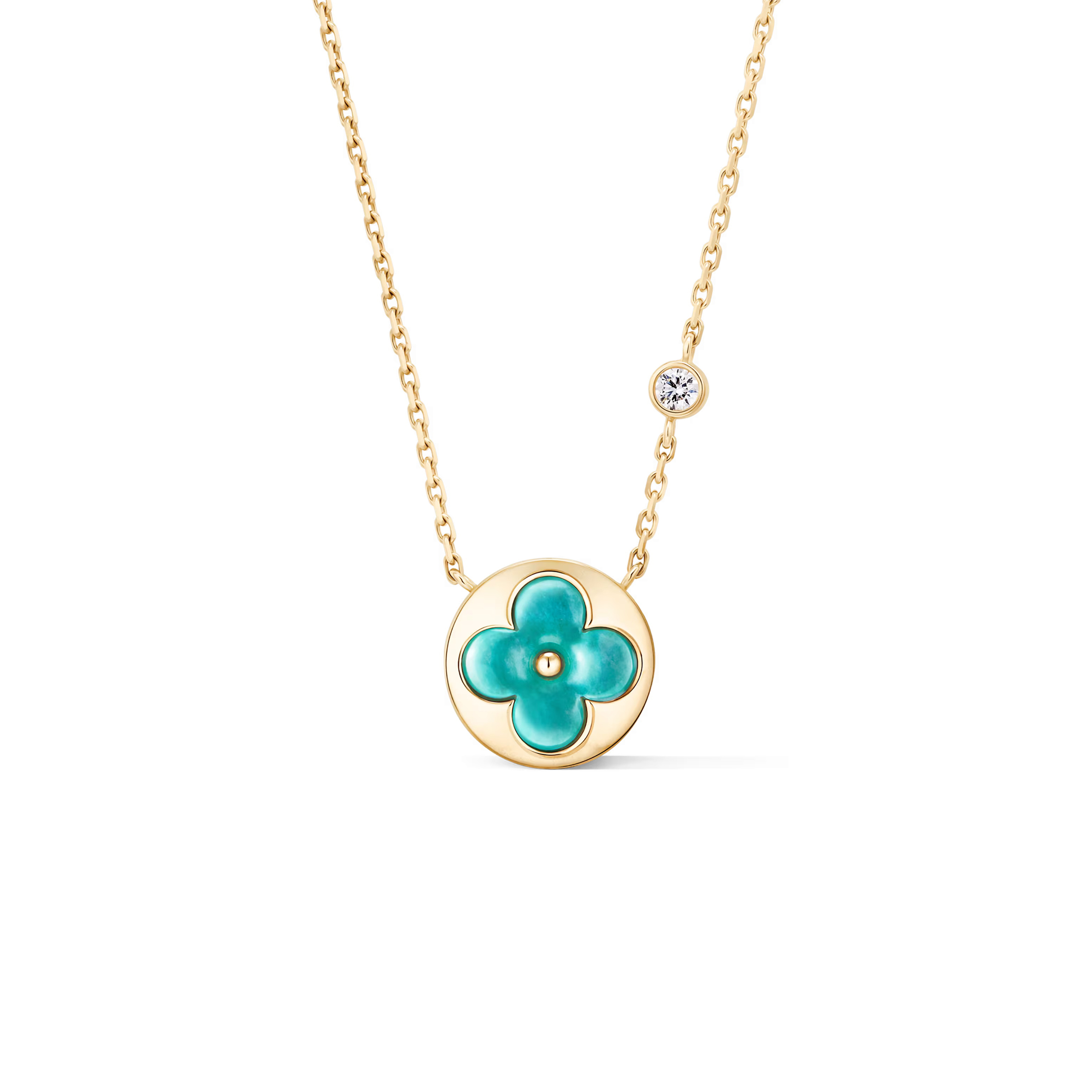 LOUIS VUITTON COLOR BLOSSOM BB SUN PENDANT, YELLOWGOLD, AMAZONITE AND DIAMOND Q03793